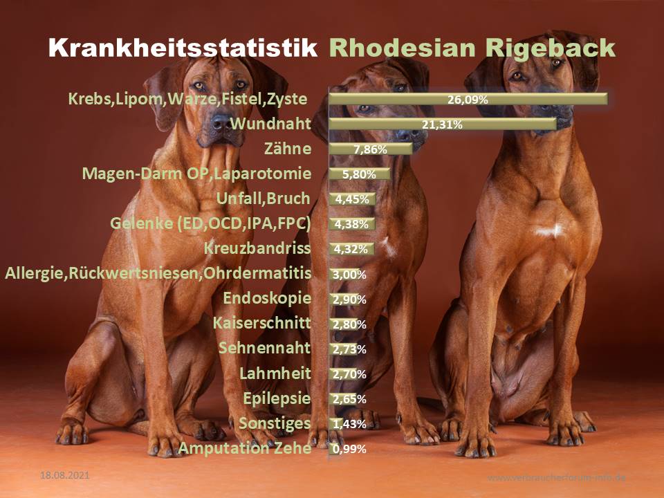 Statistik über die häufigsten Krankheiten beim Rhodesian Ridgeback